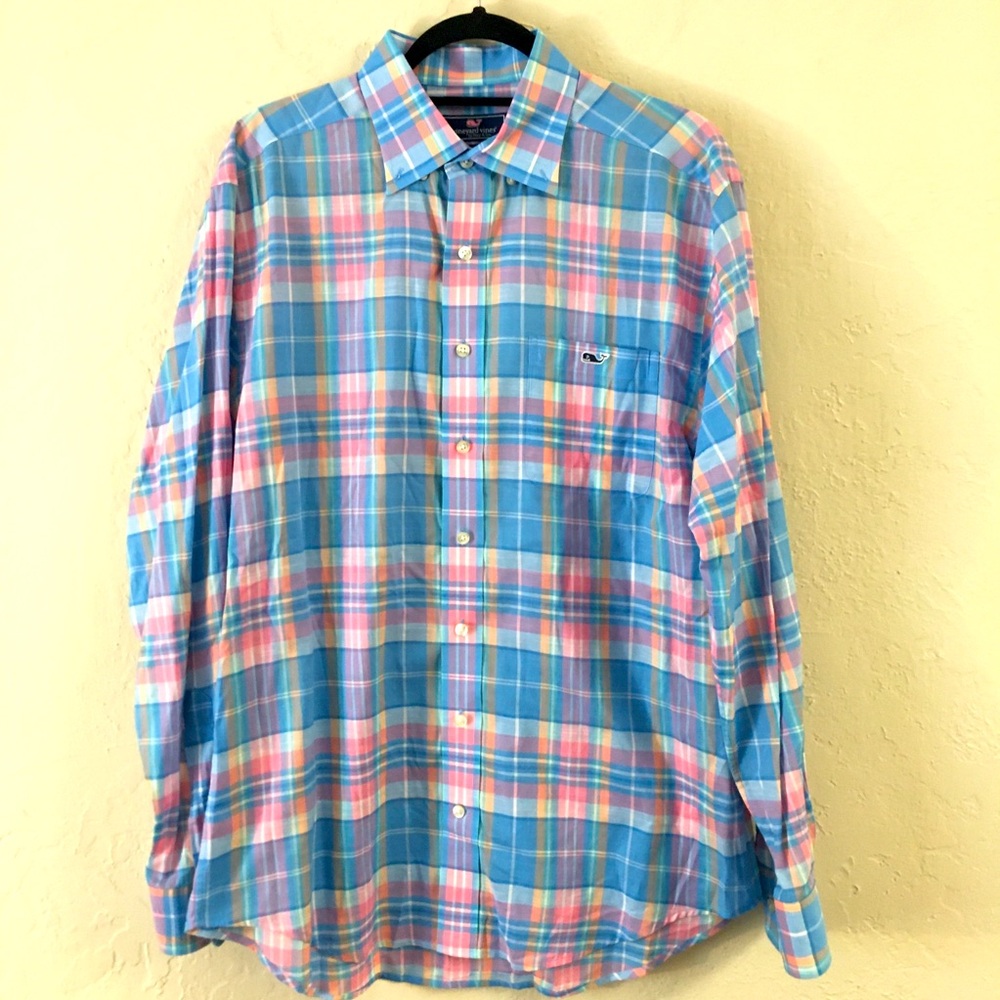 Vineyard Vines Classic Fit Tucker Shirt Medium 100% Cotton Plaid Classic Preppy